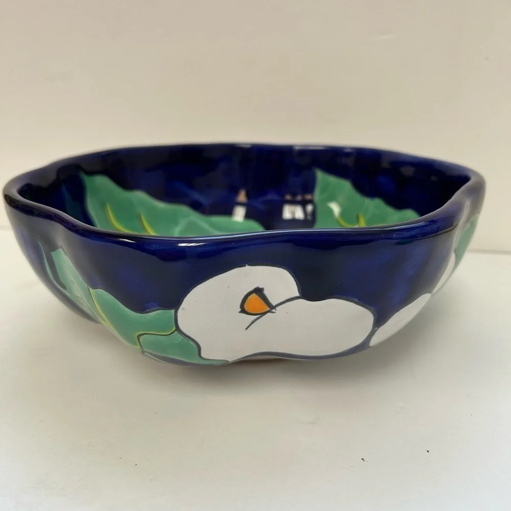 Talavera/Calla Lily’s/ Pottery Serving Bowl/Mexican hand painted/almost 10”